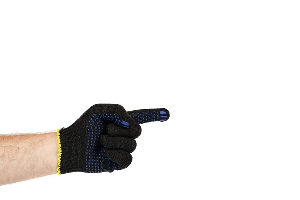 Mörk blå skyddande duk handskar med hand, handyman utrustning — Stockfoto