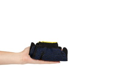 Koyu mavi koruyucu bez eldiven el, el ulağı ekipman ile