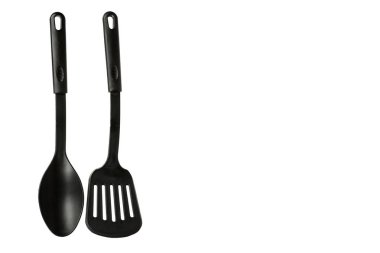 El siyah plastik mutfak kaşık ve spatula, yemek pişirmek için mutfak eşyaları