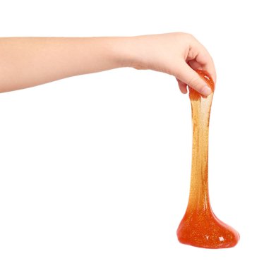 kid playing orange slime with hand, transparent toy clipart
