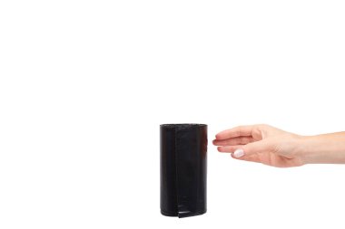 siyah plastik çöp torbaları çöp için rulo ile el