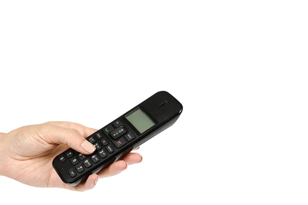 Telefono fisso moderno cordless con mano, vecchio concetto di tecnologia . — Foto Stock