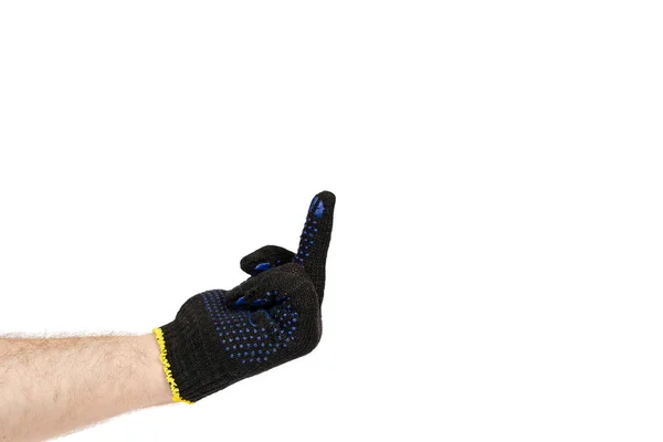 Dark blue protective cloth gloves with hand, handyman equipment — Stock Photo, Image