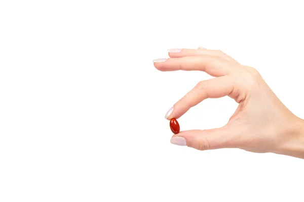 손으로, 의학 물집에 빨간색 비타민 캡슐 보충 — 스톡 사진