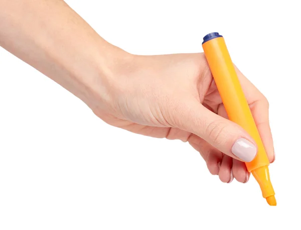 Mão com marcador de ponta de feltro, desenho ou gesto de escrita . — Fotografia de Stock