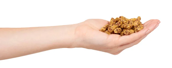 Mano con granola casera, comida saludable, merienda dulce . —  Fotos de Stock