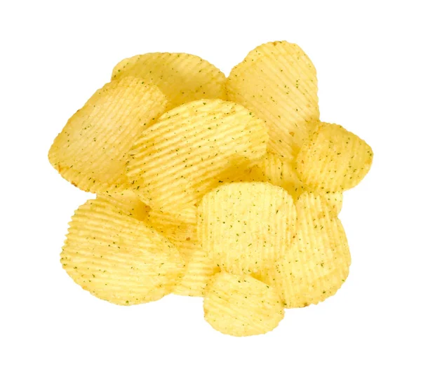 Kartoffelchips in goldener Farbe, knusprig und wellig. — Stockfoto