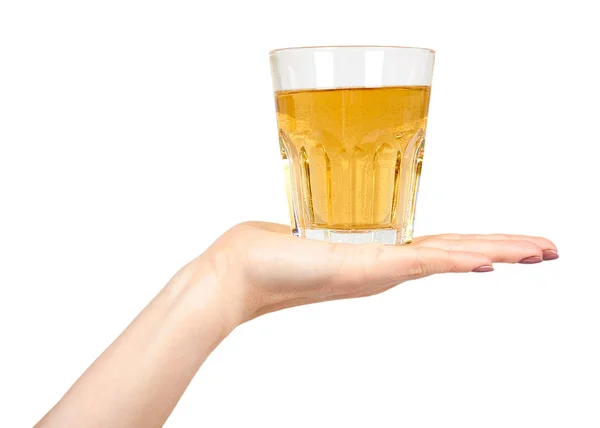 Hand with fresh apple juice in a glass, healthy beverage. — Stock Photo, Image