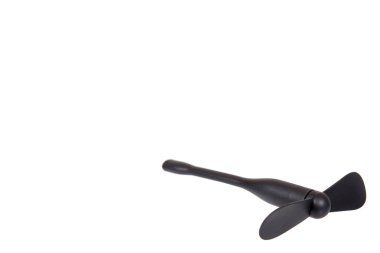 Mobil aygıtlar veya güç bankası için siyah plastik kullanıcı vantilatörü.