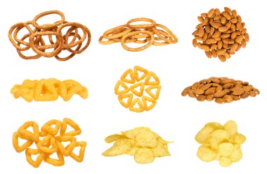 Farklı fast food atıştırmalıkları, set ve koleksiyon.