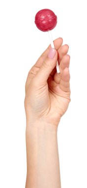 Renk lolipop ile el, parlak serin şeker.