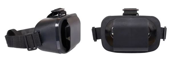 黑色塑料虚拟现实面具，vr眼镜，设置和收集. — 图库照片
