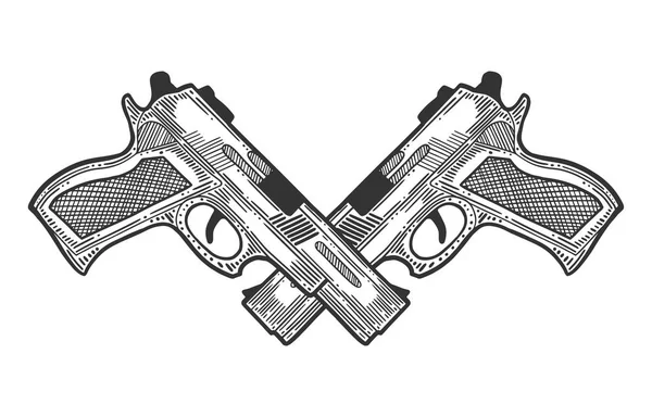 Pistola, arma de fuego para protección. Vector en garabato y estilo de boceto . — Archivo Imágenes Vectoriales