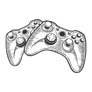 Gamepad. Doodle ve çizim stilinde vektör kavramı. T-shirt, kartpostal baskı için elle çizilmiş illüstrasyon.