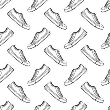 Spor ayakkabı. Doodle ve çizim stilinde vektör kavramı. T-shirt, kartpostal baskı için elle çizilmiş illüstrasyon.
