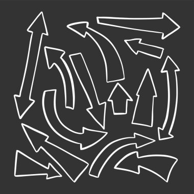 El çizilmiş oklar seti, farklı yön sembolleri.