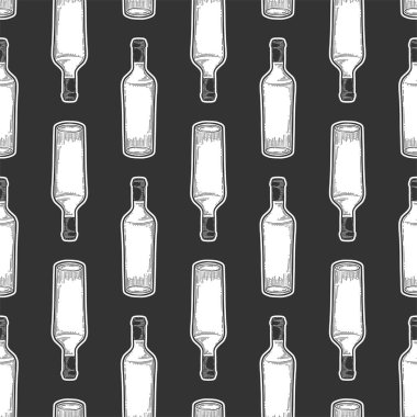 Şarap şişesi, cam. Doodle ve kroki tarzında vektör.