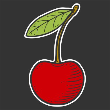 Organik taze kiraz. Doodle ve kroki tarzında vektör konsepti.