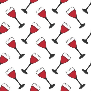 Şarap bardağı. Doodle ve çizim stilinde vektör kavramı. T-shirt, kartpostal baskı için elle çizilmiş illüstrasyon.