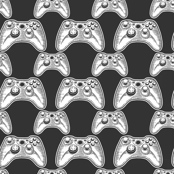 Gamepad. Vector concept in doodle and sketch style. Hand drawn illustration for printing on T-shirts, postcards. Seamless pattern for textile, paper wrap. — Stock Vector