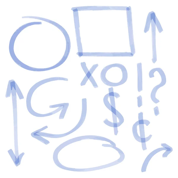 Conjunto de setas desenhadas à mão, símbolos de direções diferentes . —  Vetores de Stock