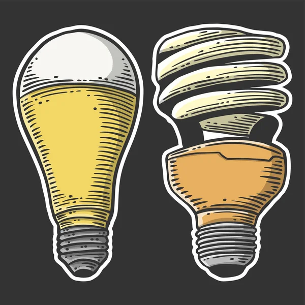 LED-Glühbirne. Vektor-Konzept im Doodle und Sketch-Stil. handgezeichnete Illustration zum Druck auf T-Shirts, Postkarten. — Stockvektor