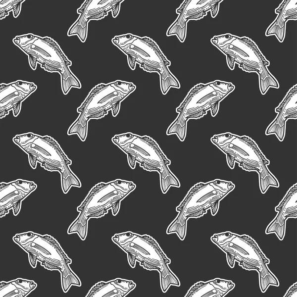 Peces. Concepto vectorial en estilo garabato y boceto. Ilustración dibujada a mano para imprimir en camisetas, postales. Patrón sin costura para textiles, papel de envoltura . — Vector de stock