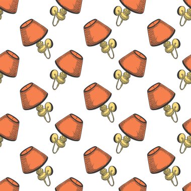 Duvar lambası. Doodle ve çizim stilinde vektör kavramı. T-shirt, kartpostal baskı için elle çizilmiş illüstrasyon. Tekstil, kağıt sargı için dikişsiz desen.