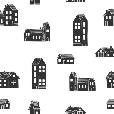 İskandinav tarzı sevimli siyah beyaz evler.