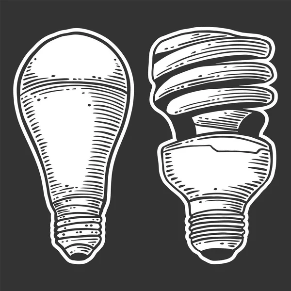 LED-Glühbirne. Vektor-Konzept im Doodle und Sketch-Stil. handgezeichnete Illustration zum Druck auf T-Shirts, Postkarten. — Stockvektor