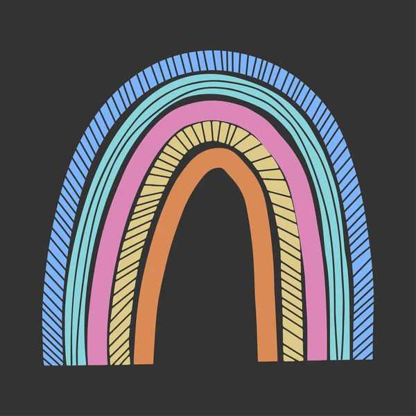 Lindo arco iris dibujado a mano, impresión infantil. Lo mejor para camiseta, póster, papel de regalo, decoración. Ilustración vectorial en estilo escandinavo . — Vector de stock