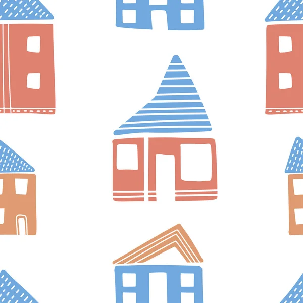 Cute hand drawn houses, childish print. Best for t-shirt, poster, wrapping paper, decoration. Vector illustration in scandinavian style. — Stock Vector