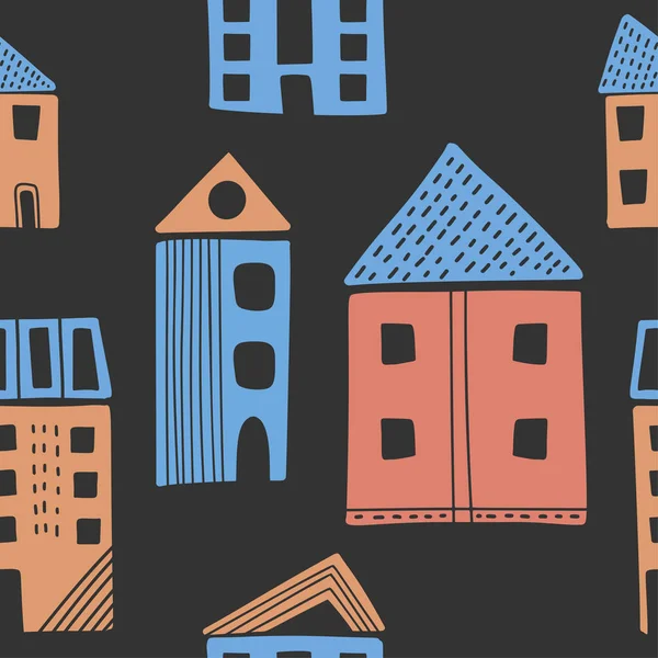 Cute hand drawn houses, childish print. Best for t-shirt, poster, wrapping paper, decoration. Vector illustration in scandinavian style.
