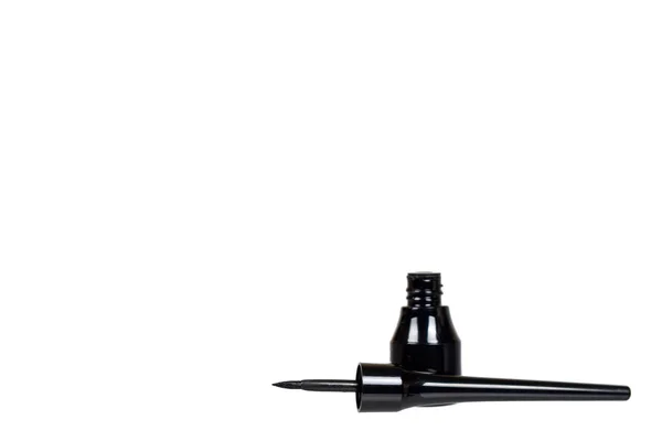 Black liquid pencil, eye makeup brush. Isolated — Stock Photo, Image