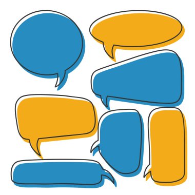 Farklı konuşma kabarcıkları seti, karikatür konuşma mesaj şablonu.