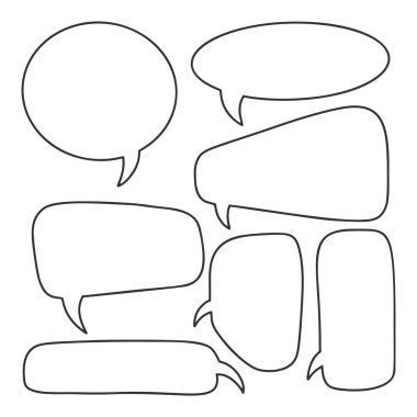 Farklı konuşma kabarcıkları seti, karikatür konuşma mesaj şablonu.