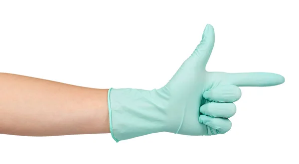 Рука с резиновой перчаткой, защитная форма, медицина безопасности и ухода концепции . — стоковое фото