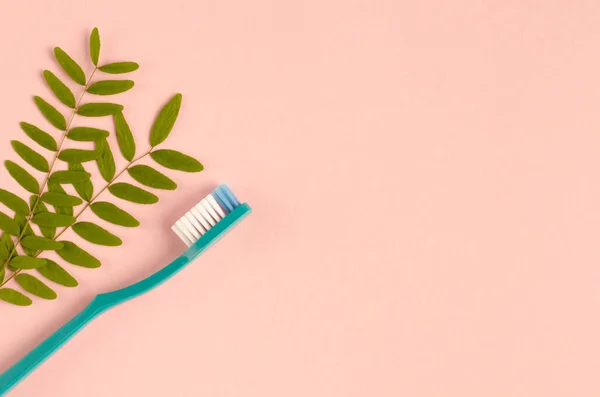 Colored toothbrushes composition on pink background. Flat lay. — Stock Photo, Image