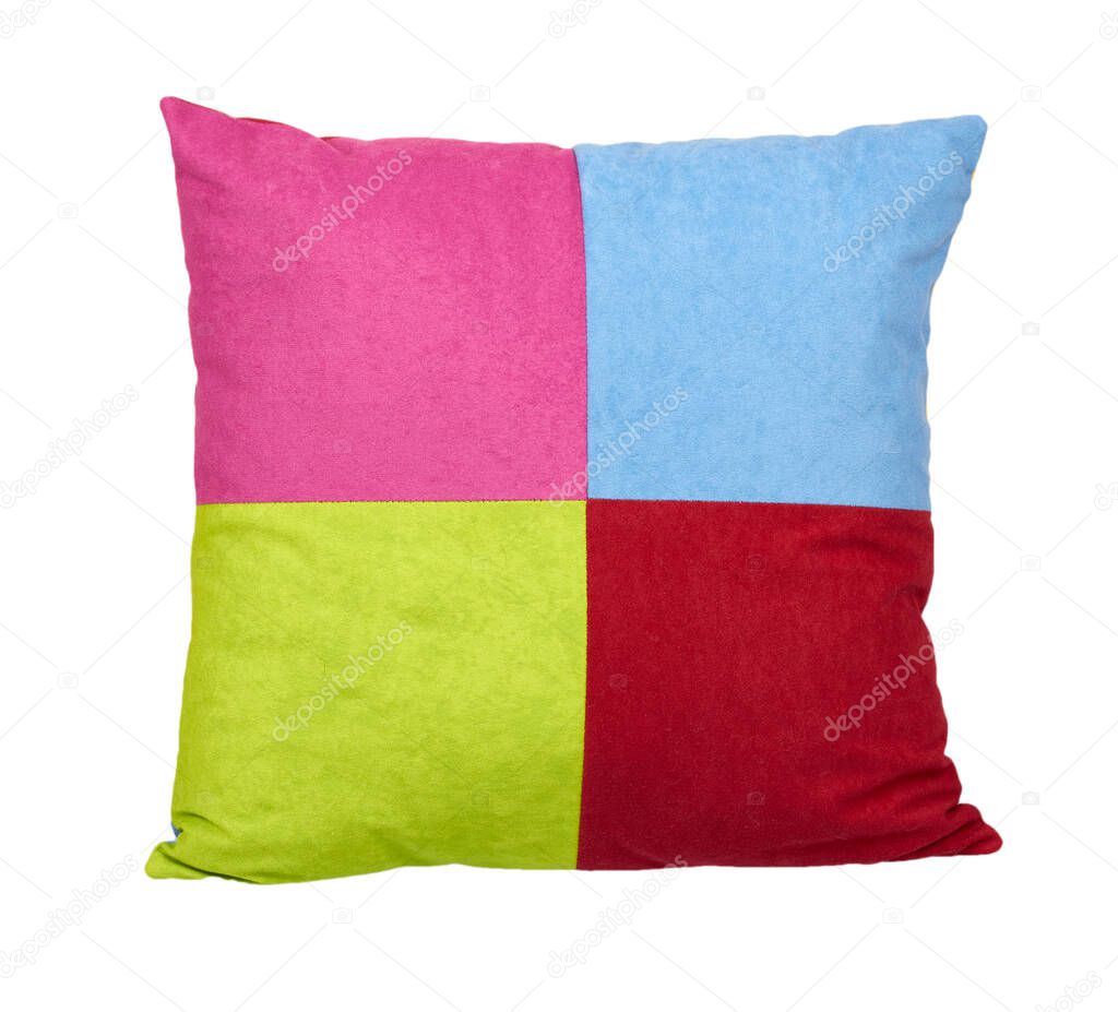Decorative square pillow, multicolored cloth, soft and puffy.