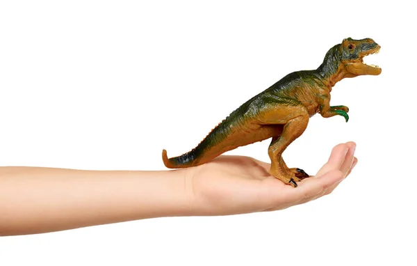 Juguete dinosaurio de goma. Animales salvajes prehistóricos, animales peligrosos . — Foto de Stock