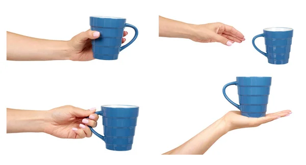 Blue coffee cup, mug for tea, set and collection. — Stock Photo, Image