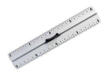 Saplı gri metal cetvel. Ölçme aracı.