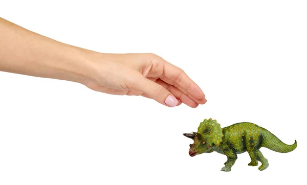 Brinquedo de dinossauro de borracha verde, animal selvagem pré-histórico . — Fotografia de Stock