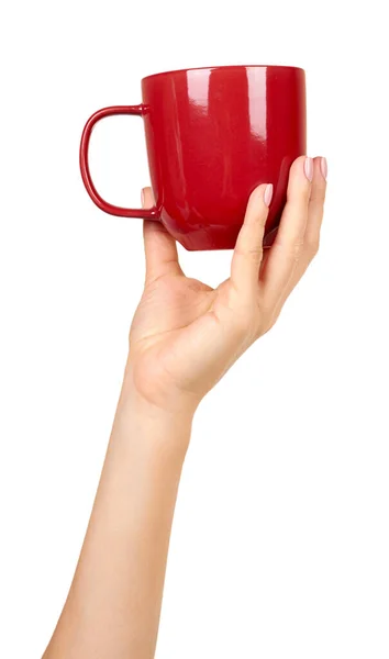 Röd tekopp i porslin. Kaffemugg av keramiskt material. — Stockfoto