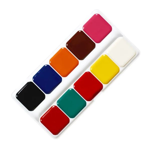 Palette with watercolors. Multicolor paints, draw supply. — Stok Foto