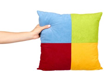 Dekoratif kare yastık, çok renkli bez, yumuşak ve kabarık el.