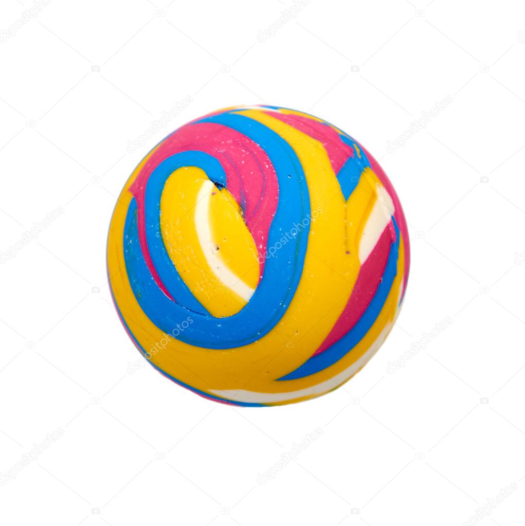 Children hand with color rubber ball, kids educational toy.