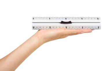 Saplı gri metal cetvel. Ölçme aracı.