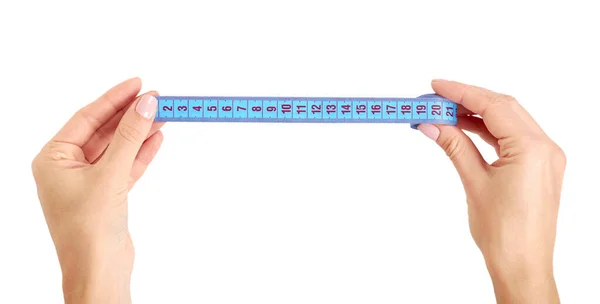 파란 재봉틀 센티미터 리본 통치자. 측정 도구. — 스톡 사진