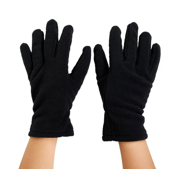 Черные перчатки из шерсти. Дети личный аксессуар, зимние варежки . — стоковое фото